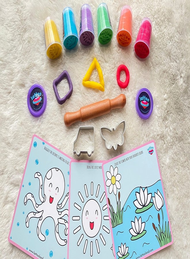 Lattooland Timeless Clay Dough Kit | Chemical Free Clay | Taste-Safe, Non-Toxic, Multi-Sensory Dough Play Set for Kids 1.5 Years+ | 6 Colors, 3 Tools, 3 mats - Image 2